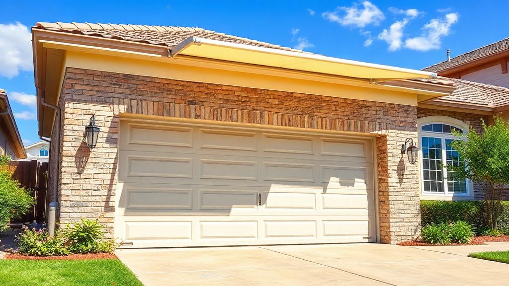 Modern insulated garage door on a sunny summer day