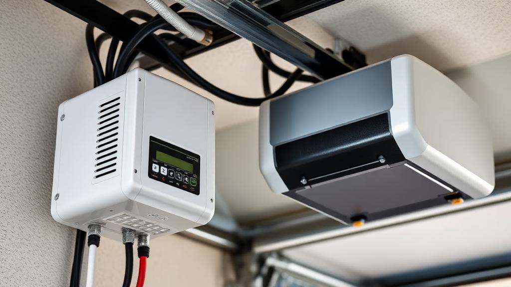 Surge protector installed near garage door opener motor unit