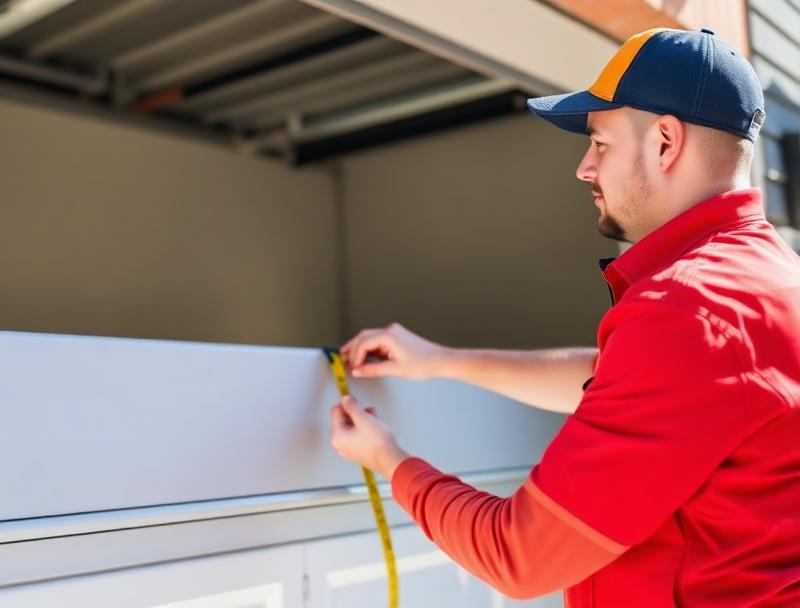 Expert technician repairing garage door spring mechanism